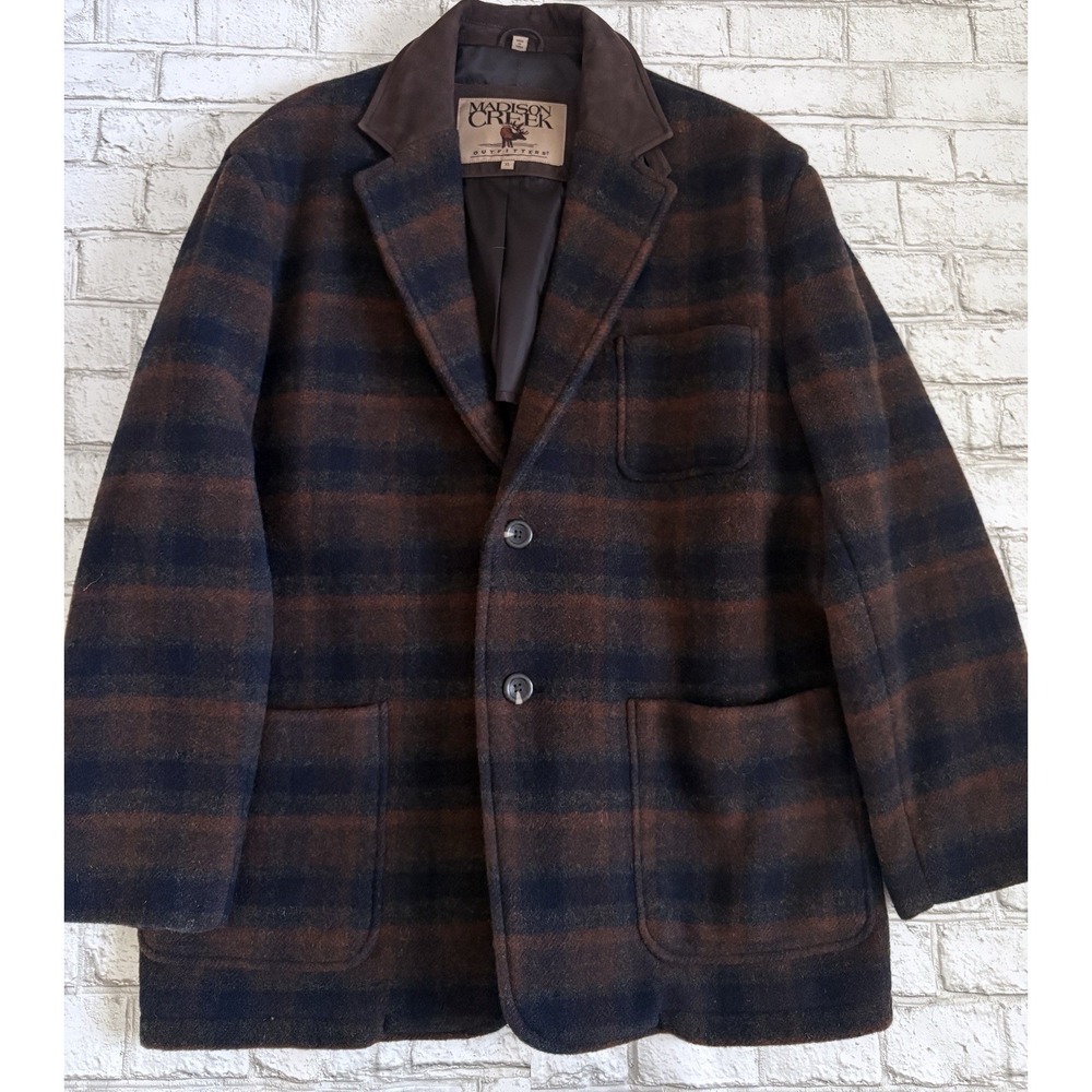 Madison Creek Outfitters plaid wool-blend blazer/ Leather Jacket Brown/Navy